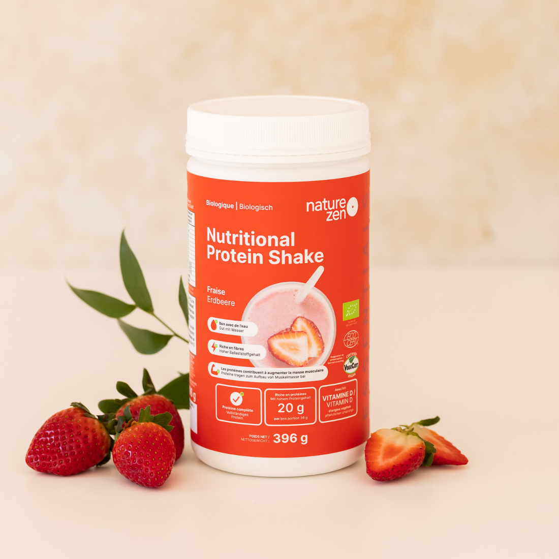 Bio Veganes Nährstoff-Proteinshake-Pulver | Nature Zen Essentials - Erdbeere