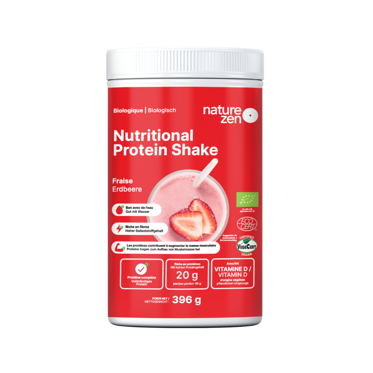 Organic Vegan Nutritional Protein Shake Powder | Nature Zen Essentials - Strawberry