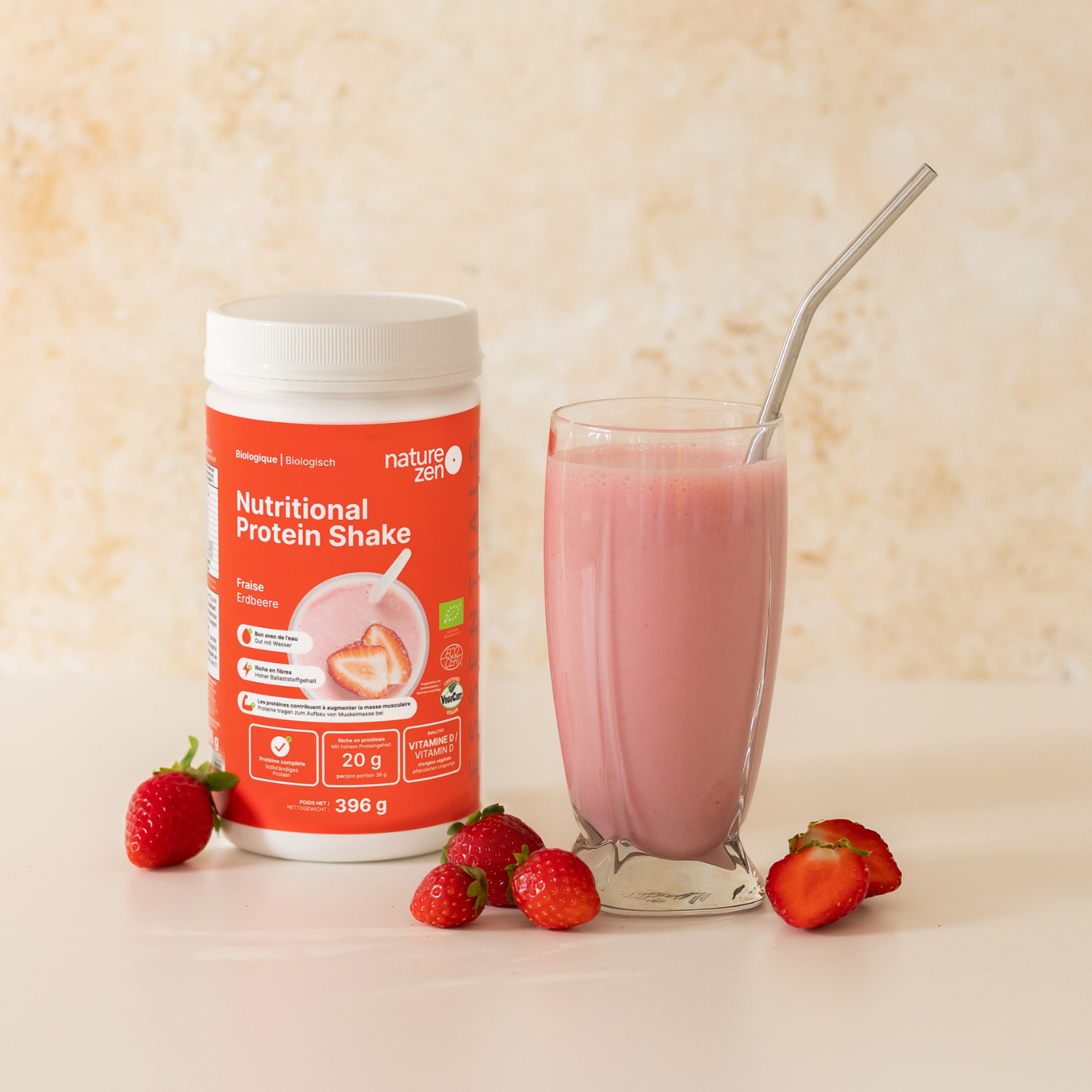 Organic Vegan Nutritional Protein Shake Powder | Nature Zen Essentials - Strawberry