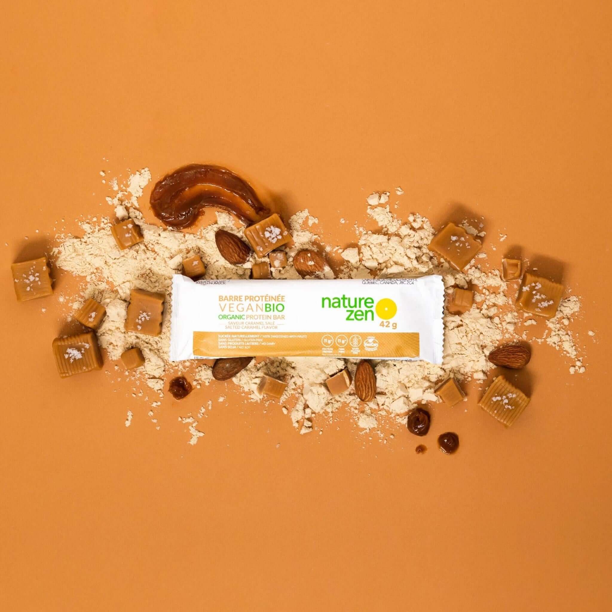 Nature Zen Organic Vegan Protein bars - Salted Caramel protein bar [New Recipe]