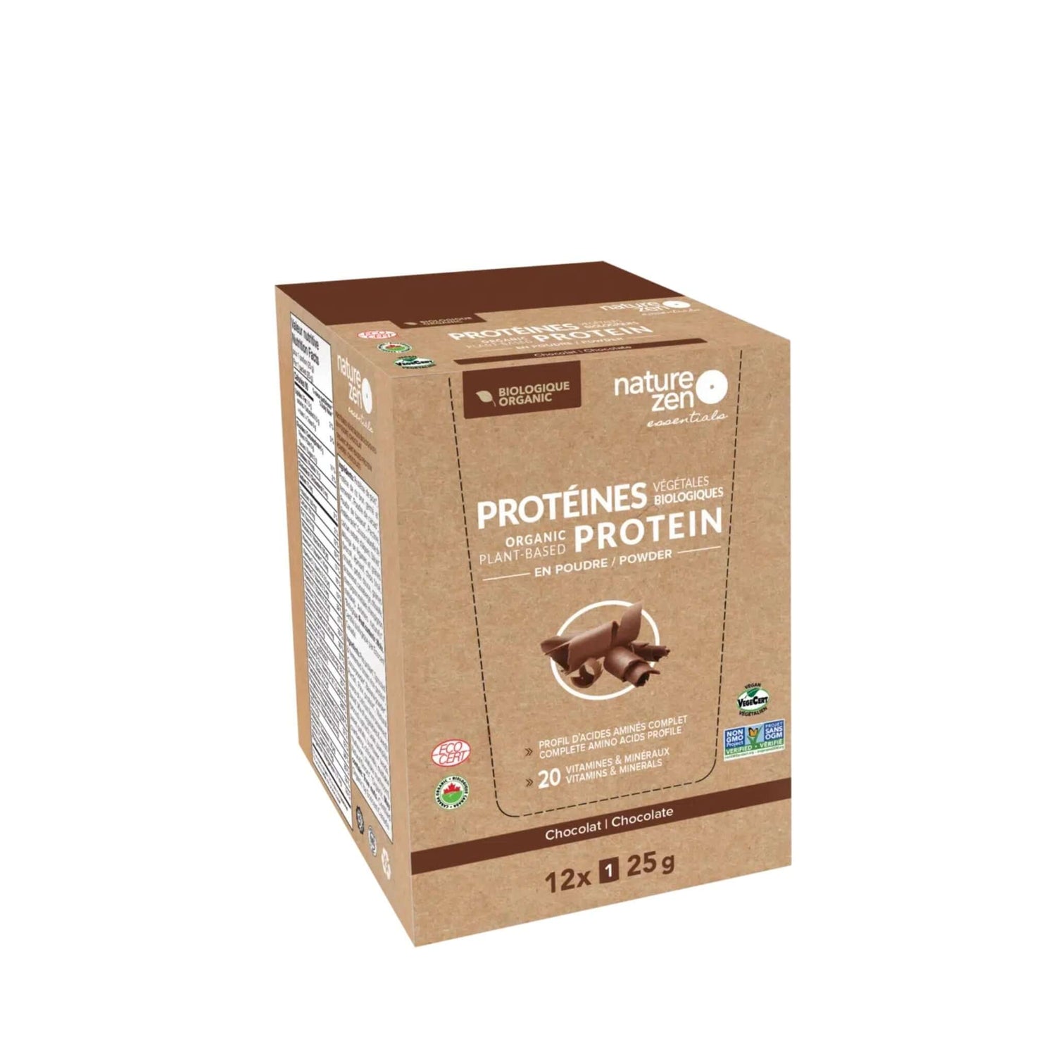 Nature Zen Essentials - Organic Plant-Based Chocolate Protein Powder (travel box mock-up)