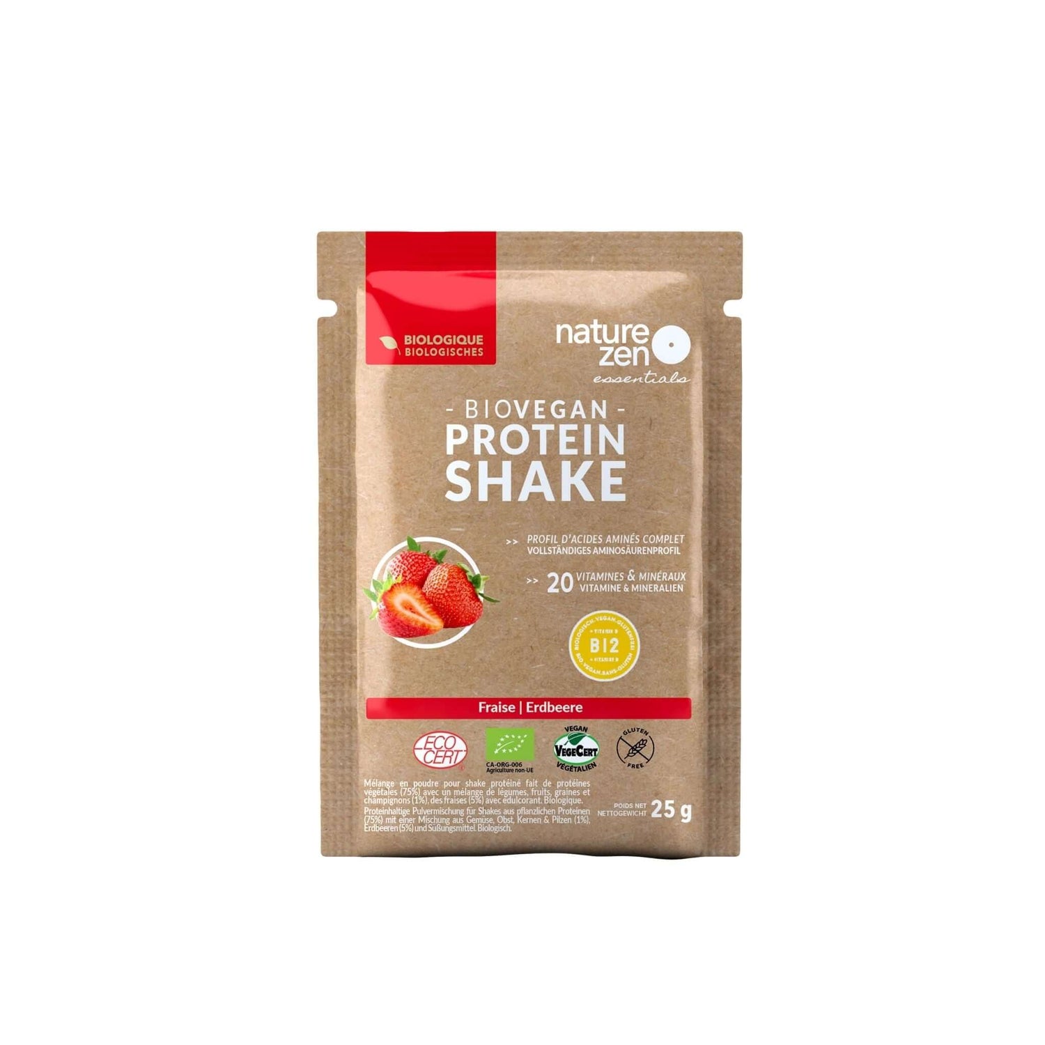 Nature Zen Essentials - Organic Plant-Based Strawberry Protein Powder (25g x 12 box)