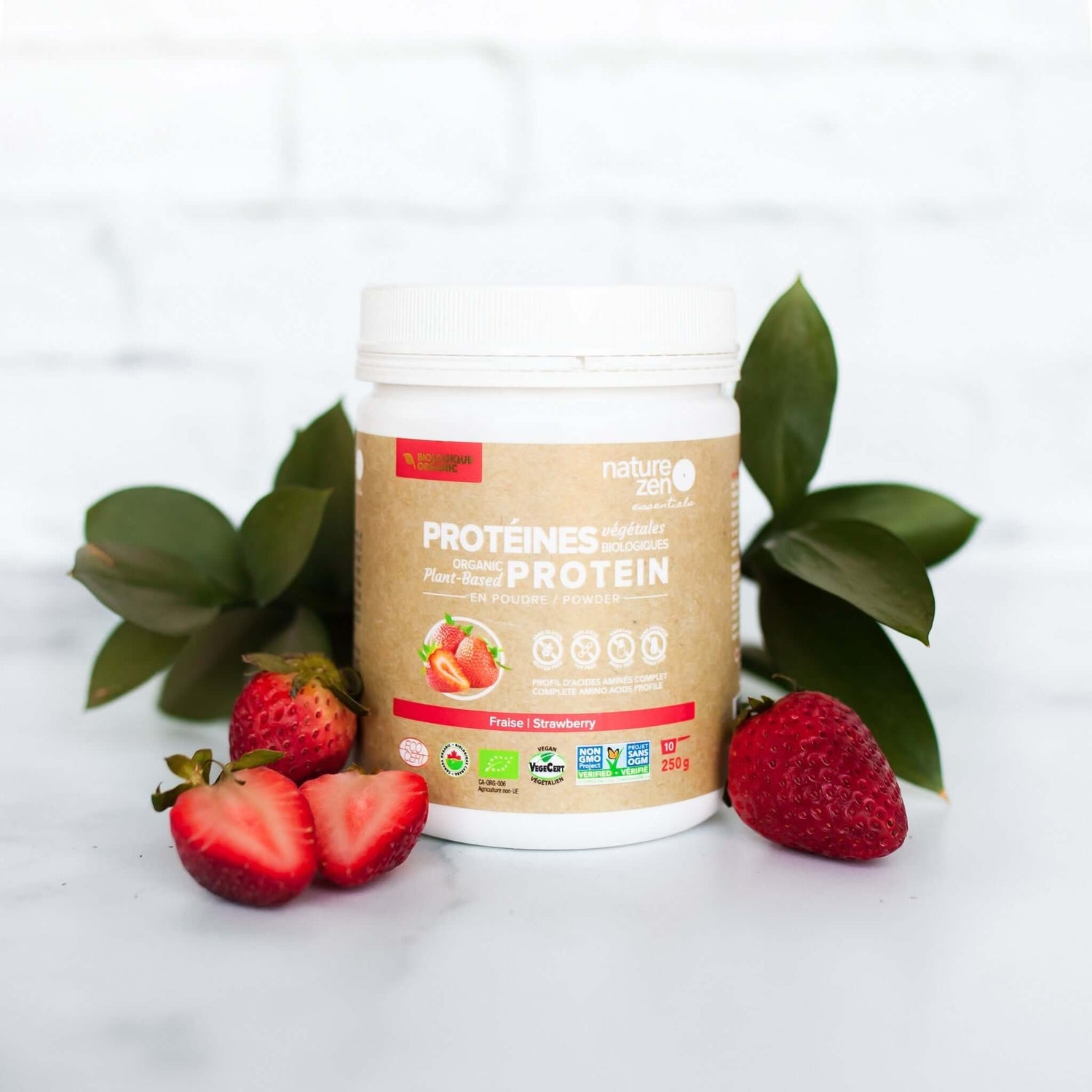 Nature Zen Essentials - Organic Plant-Based Strawberry Protein Powder (250g + strawberries)