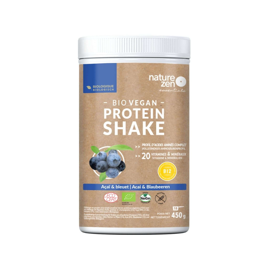  Nature Zen Essentials - Organic Plant-Based Blueberry-Açaï Protein Powder (454g)