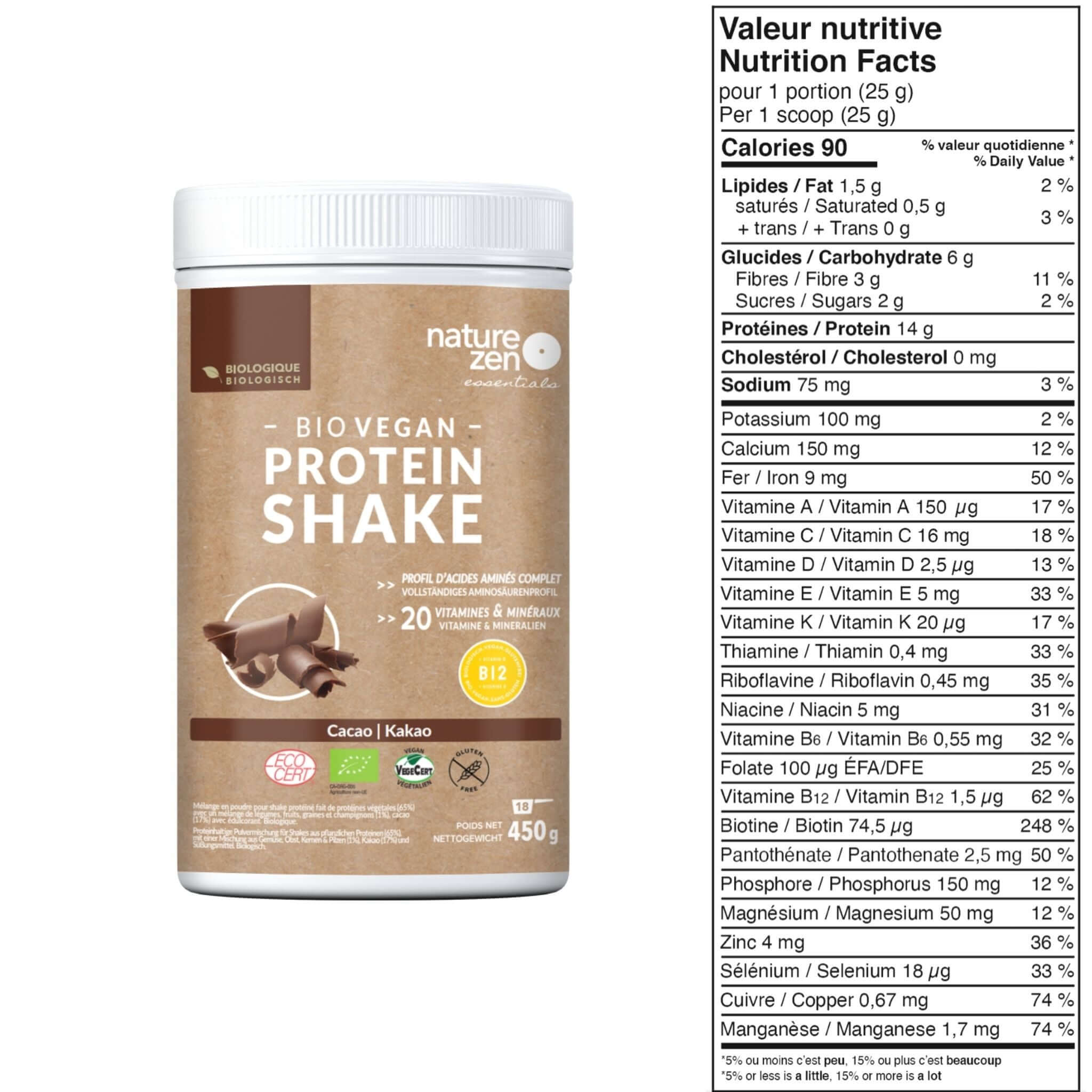 Nature Zen Essentials - Organic Plant-Based Chocolate Protein Powder (nutrition facts)