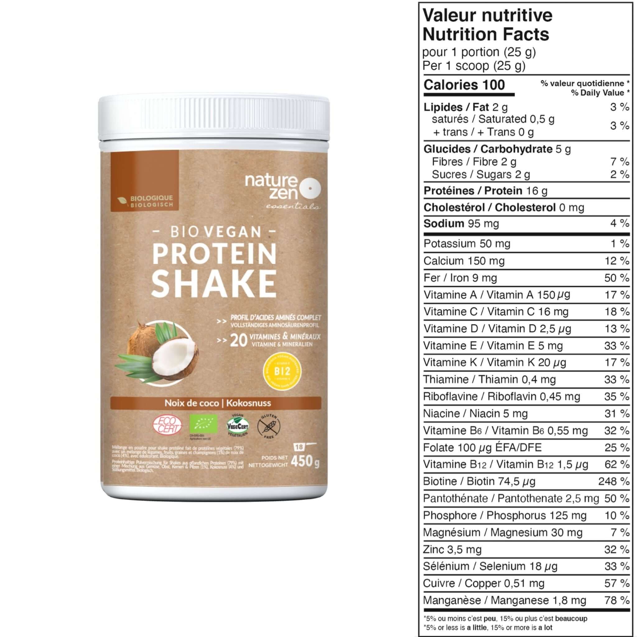 Nature Zen Essentials - Organic Plant-Based Coconut Protein Powder (nutrition facts)