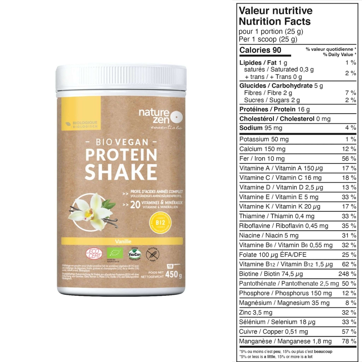 Nature Zen Essentials - Organic Plant-Based French Vanilla Protein Powder (nutrition facts)