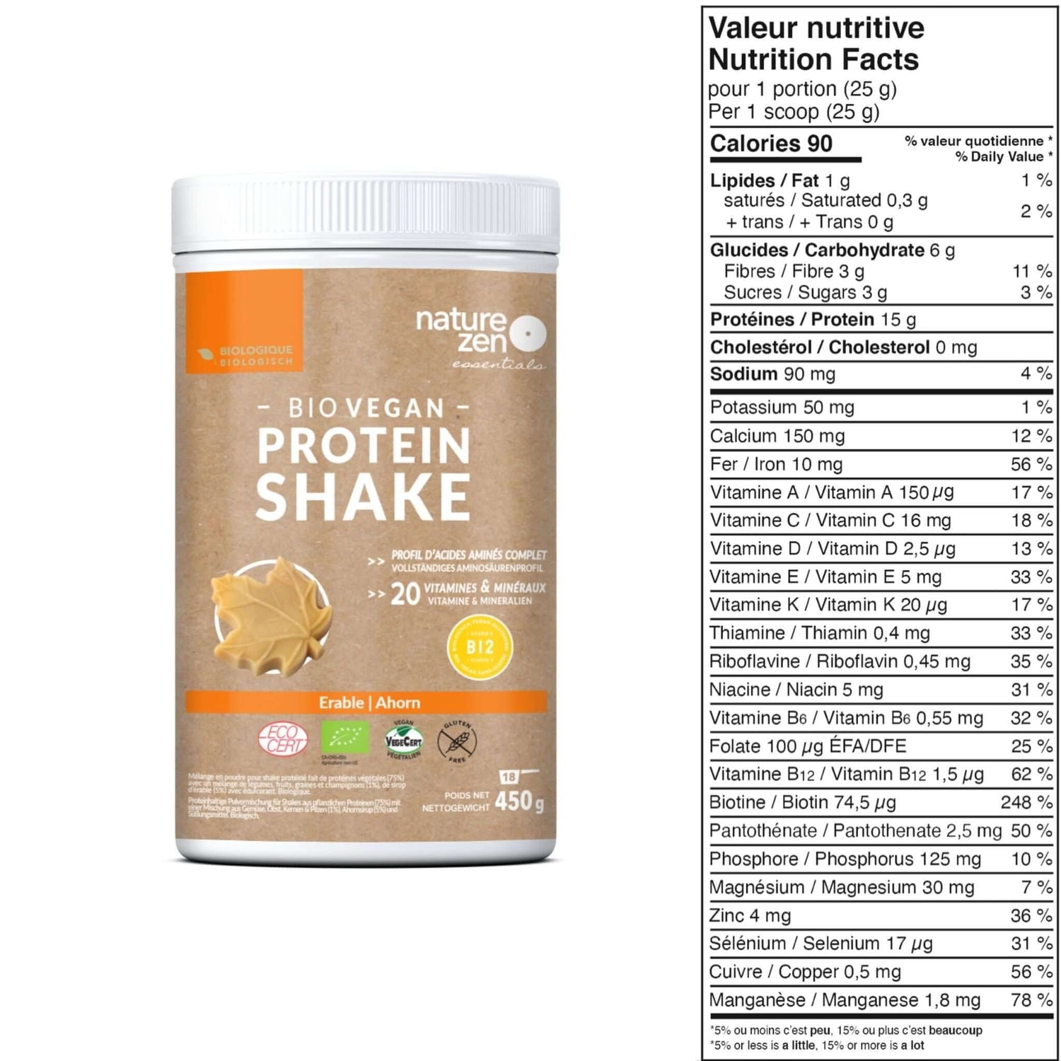  Nature Zen Essentials - Organic Plant-Based Maple Protein Powder (nutrition facts)