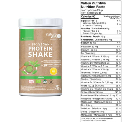 Nature Zen Essentials - Organic Plant-Based Matcha Protein Powder (nutrition facts)