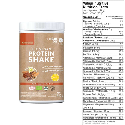 Nature Zen Essentials - Organic Vanilla Chaï Plant-Based Protein Powder (Nutrition Facts)